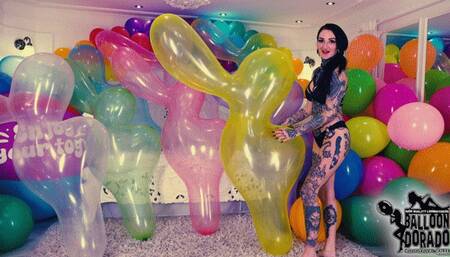Nina rides super tight inflated duck shaped balloons 4K UHD Version