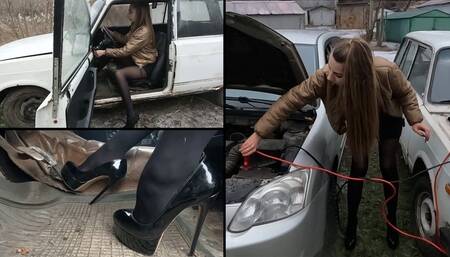 Nastya in trouble with her old Lada