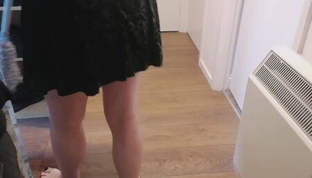 Trans Girl Mops & Wipes The Floor Barefoot In A Dress