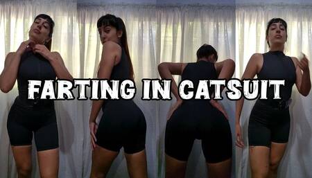 Farting Hard in Catsuit