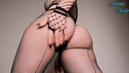 PAWG in Sexy Fishnet Tights Spanked Herself and Enjoyed Riding a Hard Dildo