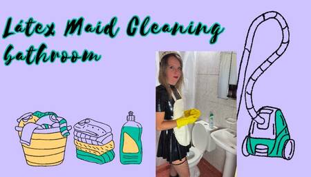 latex maid cleaning the bathroom