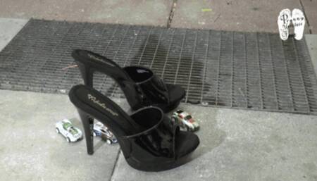 Tin Cars under high heel Mules