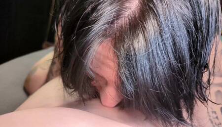 Goth Girl Gives Lovely Blowjob, Handjob and Boobjob Until Getting Cummed Into Pussy
