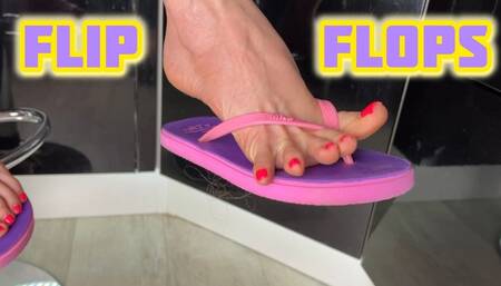 Flip Flop purple slippers, Dangling and Worshipping nail polish toes 1080