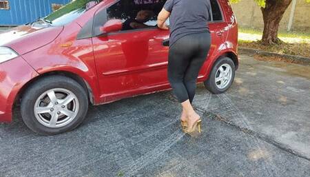 Pumping pedals in high heels by the beautiful Angelin (1)