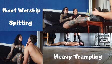 Double Amazon Goth Trampling and Boot Worship (HD 1080p)