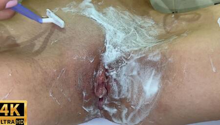 Shaving Unshaven Pussy Close up! Cute Blonde with Natural tits! pov!