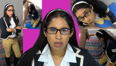 “Queen Bee” schoolgirl eRica gets a surprise face fucking to shut her up! To keep her quiet she gets splattered with cum!