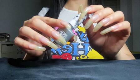 #2 - Painting my long natural nails with Silver nail polish