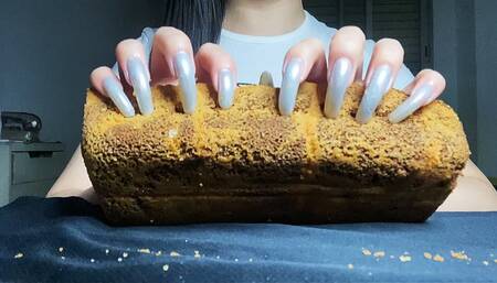#3 - Destroy Chocolate Cake with my Long Natural Nails