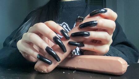 #7 - Destroy sausages with my Black Long Natural Nails