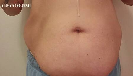 Finger fucking my fat oiled belly