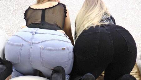Queen Hanna and Mistress Jane - Jeans ass teasing until your balls burst!