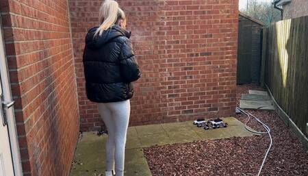 Remote control cars destroyed and crushed while smoking