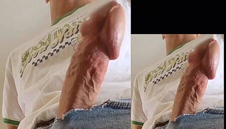Big Cock Finds Hole in Jeans and Shoots Huge Cumshots