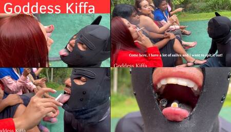 MOBILE - Goddess Kiffa - 6 Goddesses Smoking Fetish - Party Slave get used as Ashtray and Spit deposit - SMOKING - ASHTRAY - SPIT - FOOTSTOOL - FOOT DOMINATION - FOOT WORSHIP - FOOT HUMILIATION -
