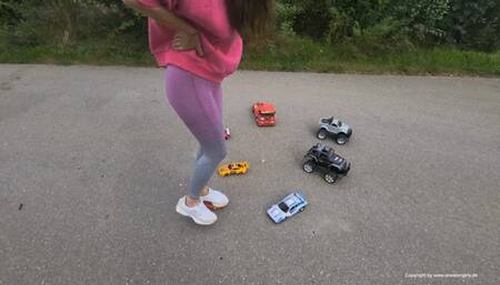 toy car crush in new balance sneakers