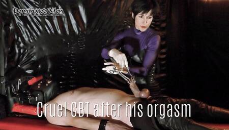 Cruel CBT after his orgasm