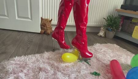 Balloon popping and trampling with PVC boots