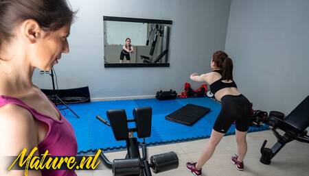 Old and Young Lesbian Fitness Session with Teen Maya & Mature Roxane