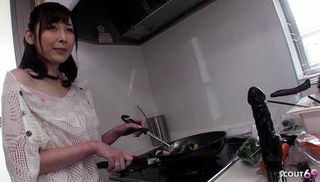 Japanese MILF Satomi Persuaded in the Kitchen at Hairy Pussy Masturbate Uncensored