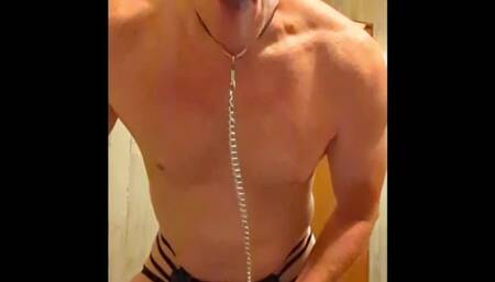 Daddy's Cock Is Wrapped up in a Chain Leash