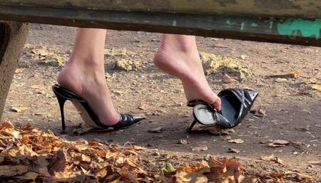 Vika in Sergio Rossi High Heels Slingbacks Walking and Losing Straps, High Heels Walking