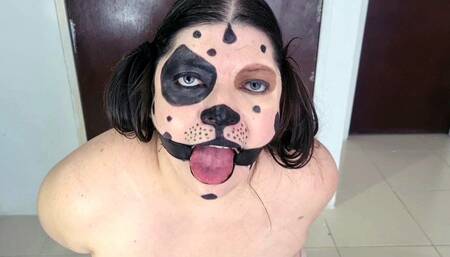 Struggling damsel turned into hadcuffed and gagged slave puppy