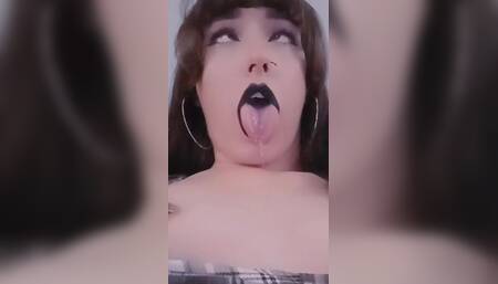 Bratty Goth Making Ahegao Face with Lots of Saliva