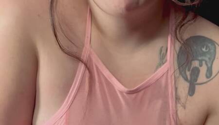 No makeup - Smoking in tight leather skirt