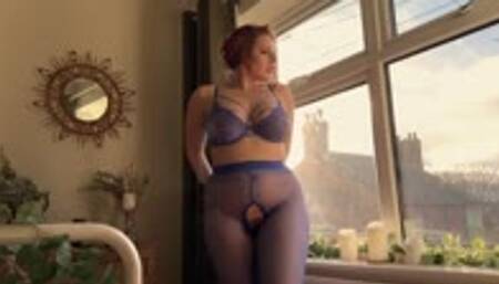 Teasing My Clit in Blue Crotchless Nylons - Beautiful Agony!