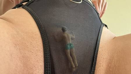 Tiny kept in a jar, teased then put in Giantess's sexy mesh lingerie