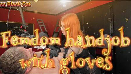 Femdom handjob with gloves extreme teasing with panties, oil and sex toys angle 2