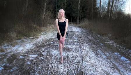 Hard Shivering Girl, Shivering in Bra on the Snow, Goosebumps all Over the Skin, Shivering