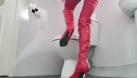 Red Catsuit, Red Boots, Red Gloves