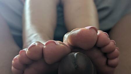 Giant Mexican Hood Latina Size 12 Footjob with Powder Pink Toes while on Phone