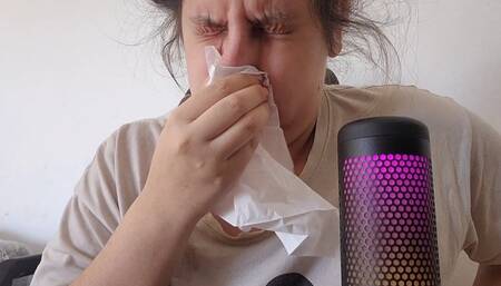 Non-Stop Sneezing Fit with Nose Blowing and Messy Mucus Action