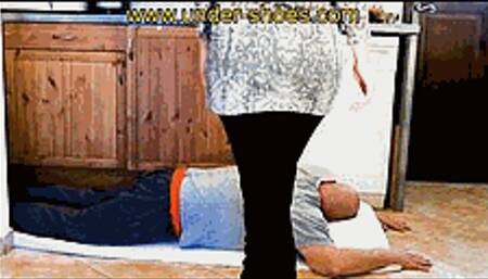 Our extreme Goddess Miss Katarina extreme black stiletto boots trample and eyes trample (EXTREME VIDEO)