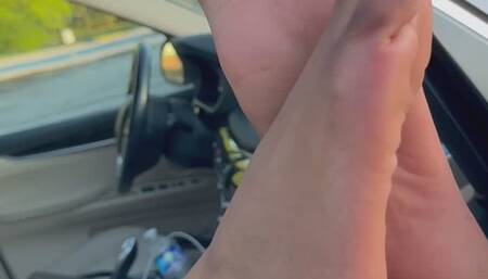 Sun Set on my Pretty Size 13s in Public Car Foot Play
