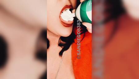 Sexy Brunette Eats Whipped Cream
