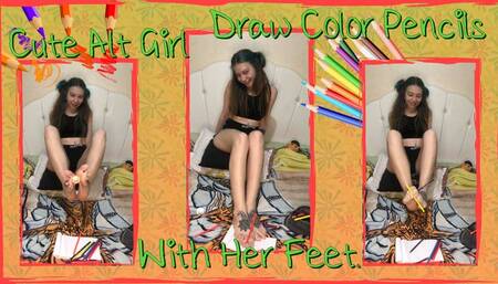 Cute Alt Girl Draw Color Pencils With Her Feet Art Foot Fetish Video