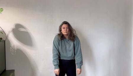 Charmy stretching her body, sweatshirt pulls up and you see her sexy belly mo2