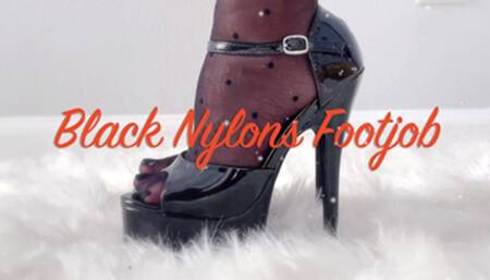 Black Nylons Footjob