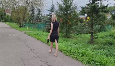 Taking off her Gianmarco Lorenzi pumps and walks barefoot in sheer tights, shoeplay, walking without high heels