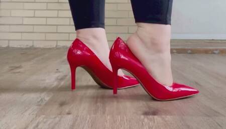 Walking in Red Patent Leather Heels