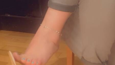 Clear Heels Tease With Bright Blue Pedi & Mani