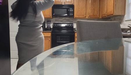 *Raw, unedited* Ebony Kitchen Striptease
