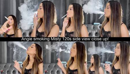 Angie smoking Misty 120s side view close up!
