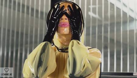 Rubbing my transparent natural latex covered body